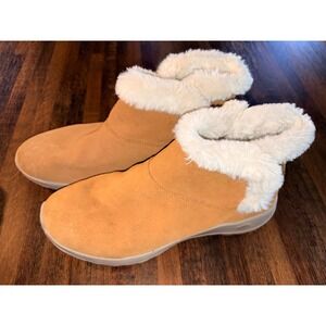 Skechers On-the-GO Joy Bundle Up Chestnut Suede Faux Fur Boots 15501TX Womens 9
